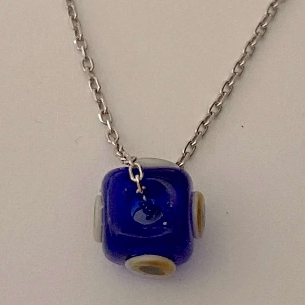 🧿925 Silver blue evil eye glass bead necklace
